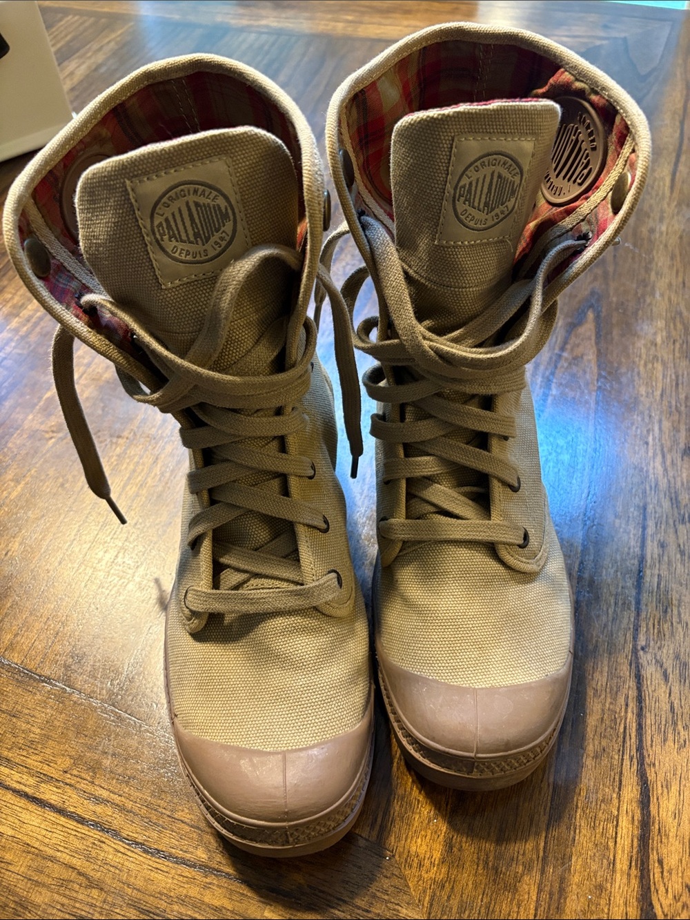 Palladium Women's Olive/Tan Canvas Lace-Up Boots